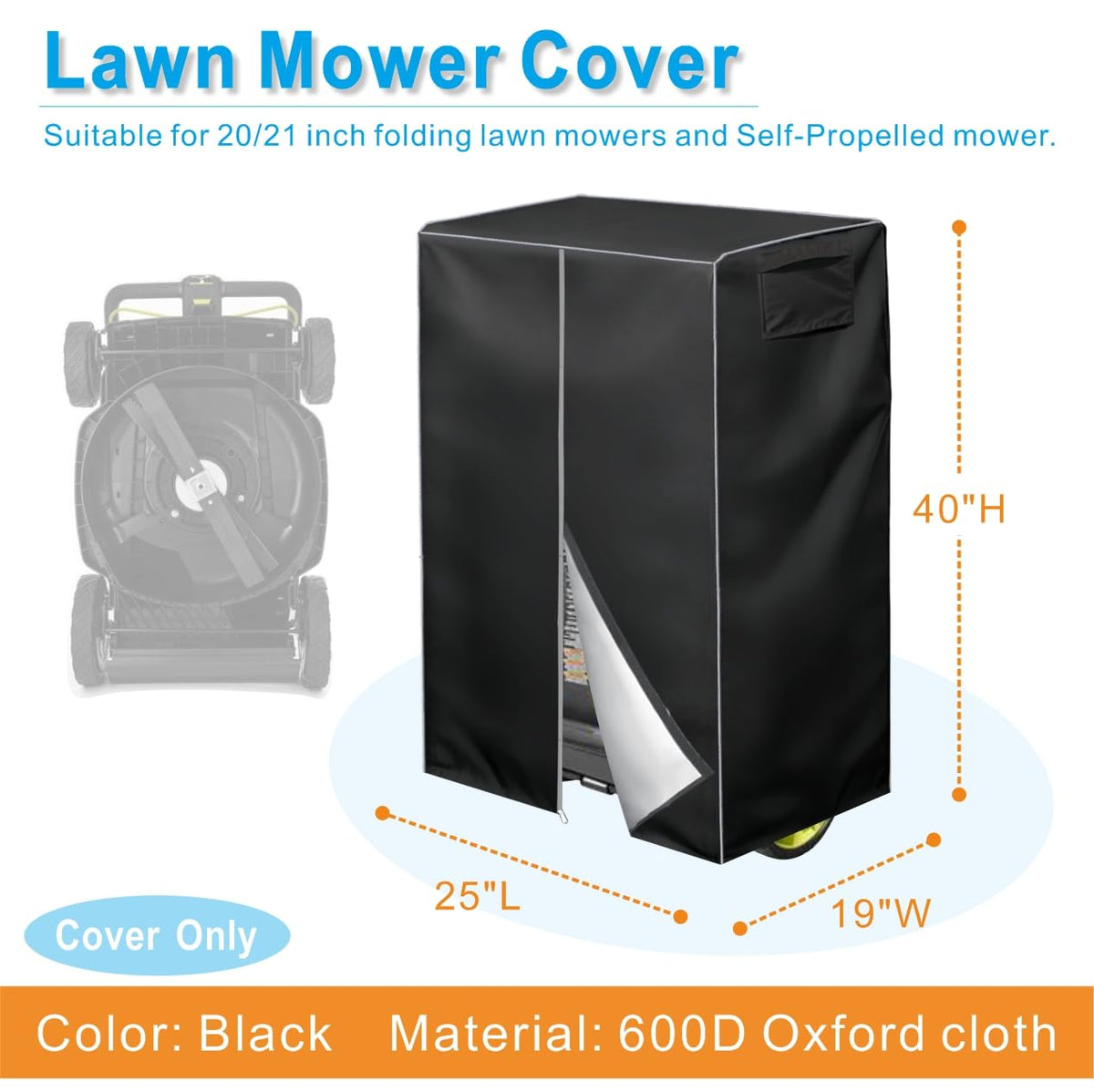 VIYOYOUNG cover fits 20/21-inch foldable mowers for secure outdoors.