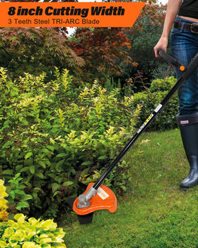 VIYUKI 8in steel TRI-ARC blade delivers efficient cutting through dense brush.
