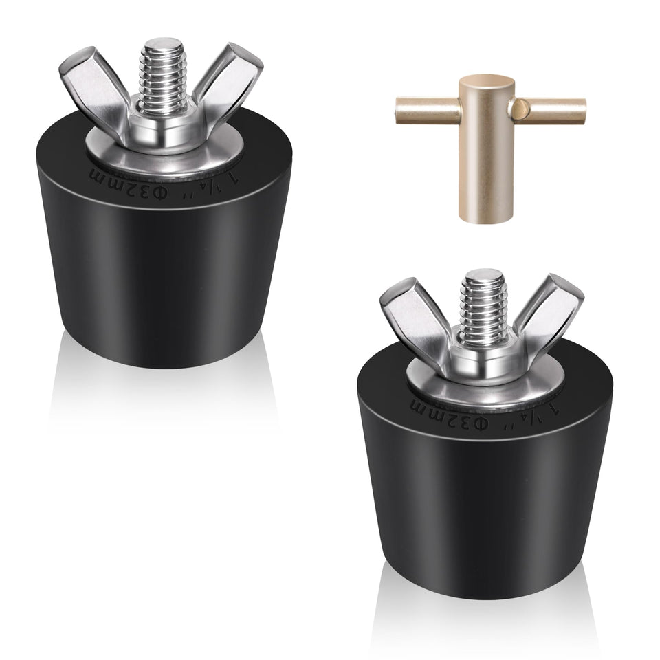 Vizava 2-pack winter plugs with T-handle shown together for pool winterization