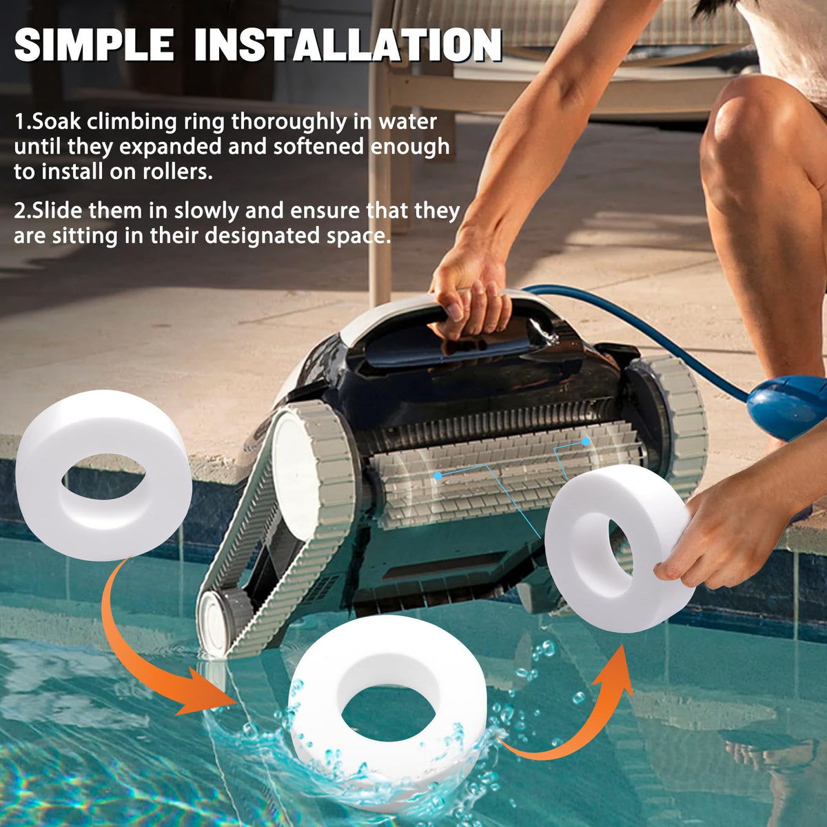 Vizava climbing ring being slid onto a Dolphin roller for simple installation