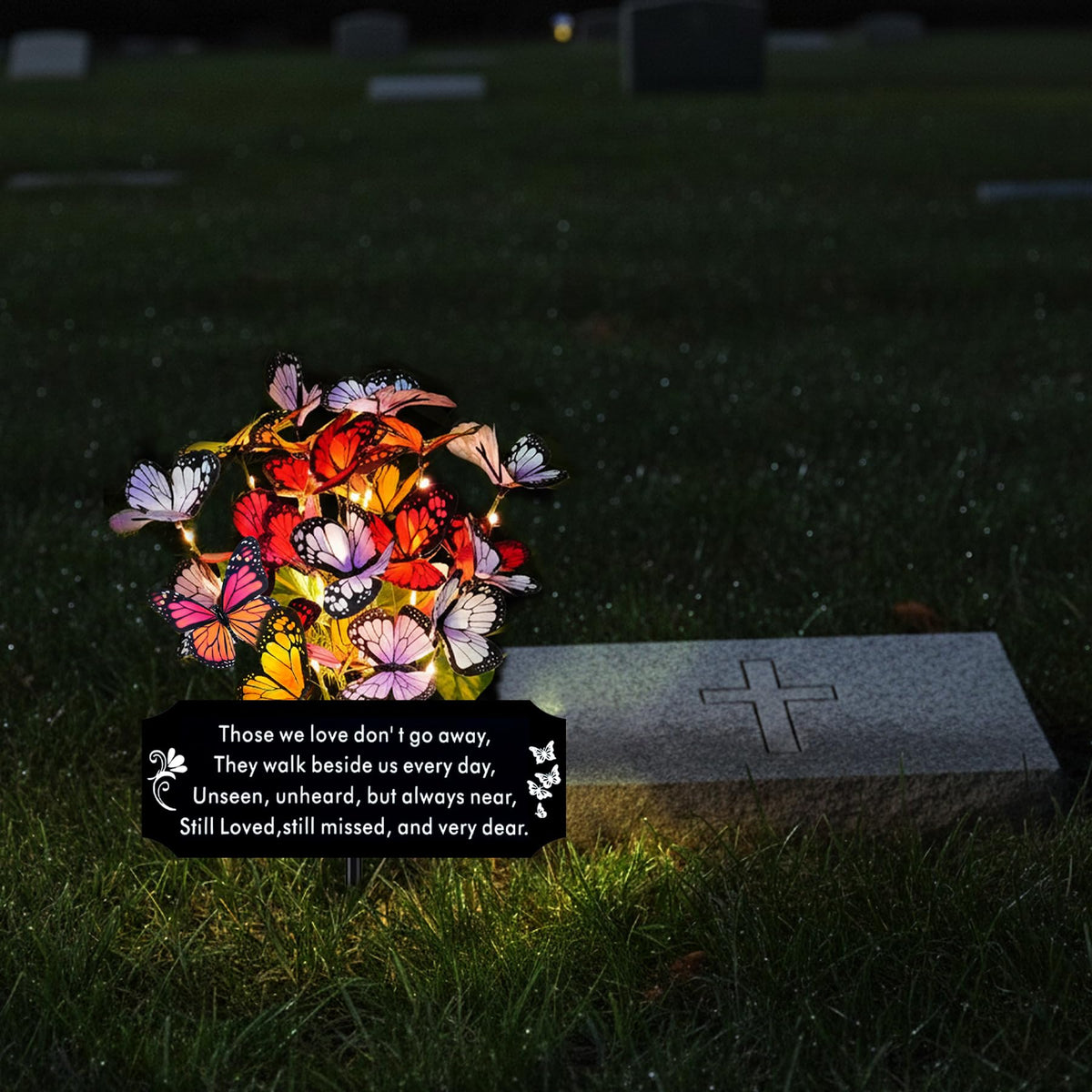 VKEVOC metal cemetery decor with LED lights for lasting outdoor tribute