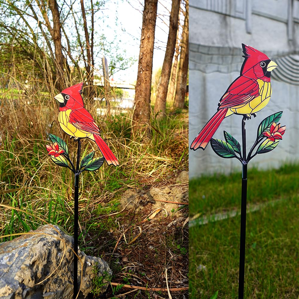 VKEVOC cardinal stake close-up reveals handcrafted metal detailing and vibrant finish.