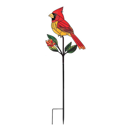 VKEVOC Red Cardinal Stake front view in garden highlighting lifelike color and durability.