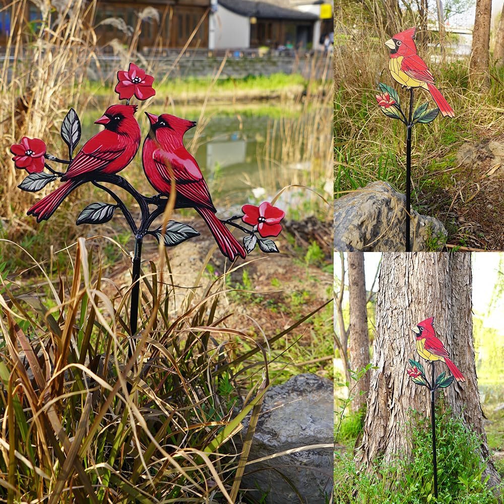 VKEVOC garden stake in yard with morning light enhances outdoor ambiance.