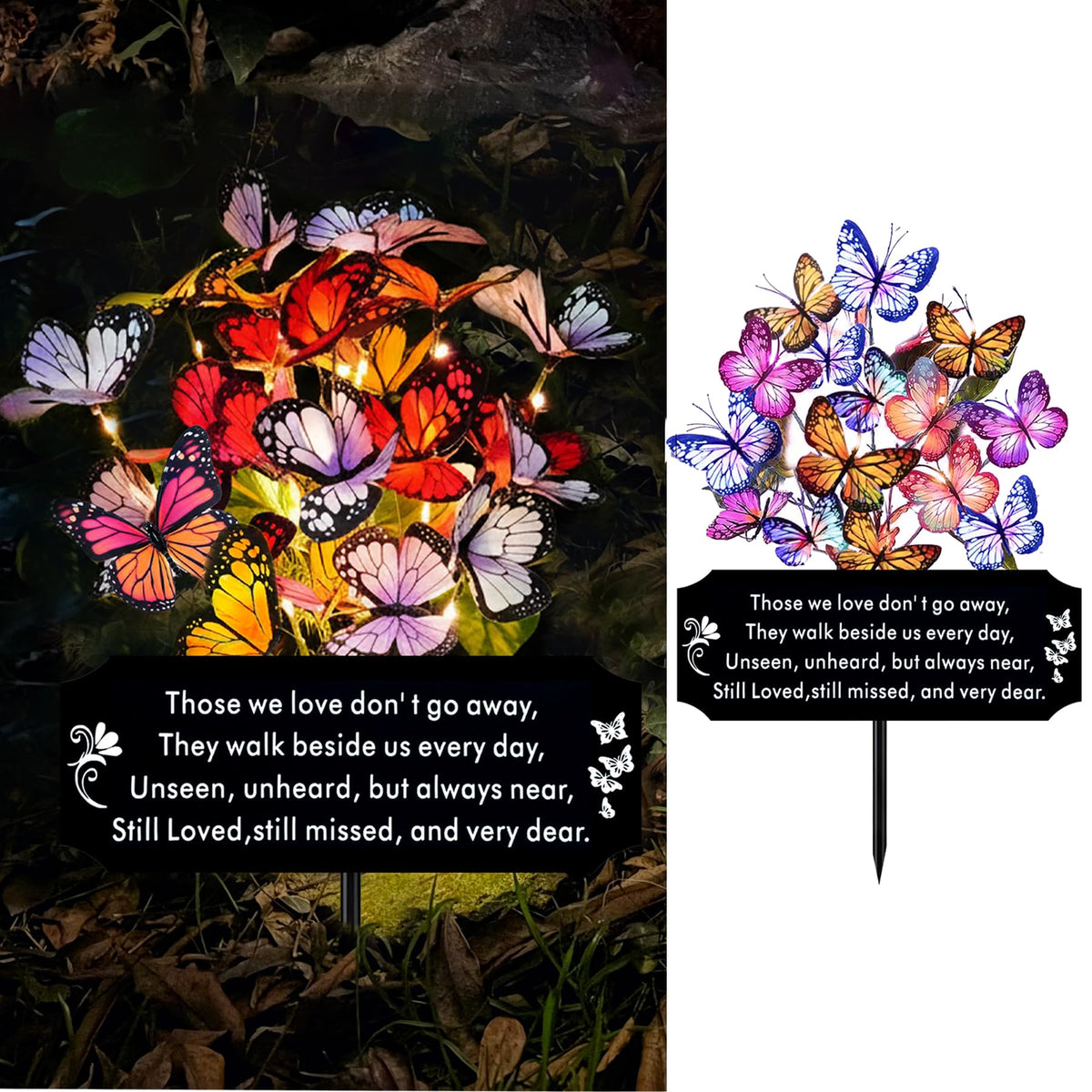 VKEVOC Solar Butterfly Memorial Stake glows softly at graves for a tranquil tribute