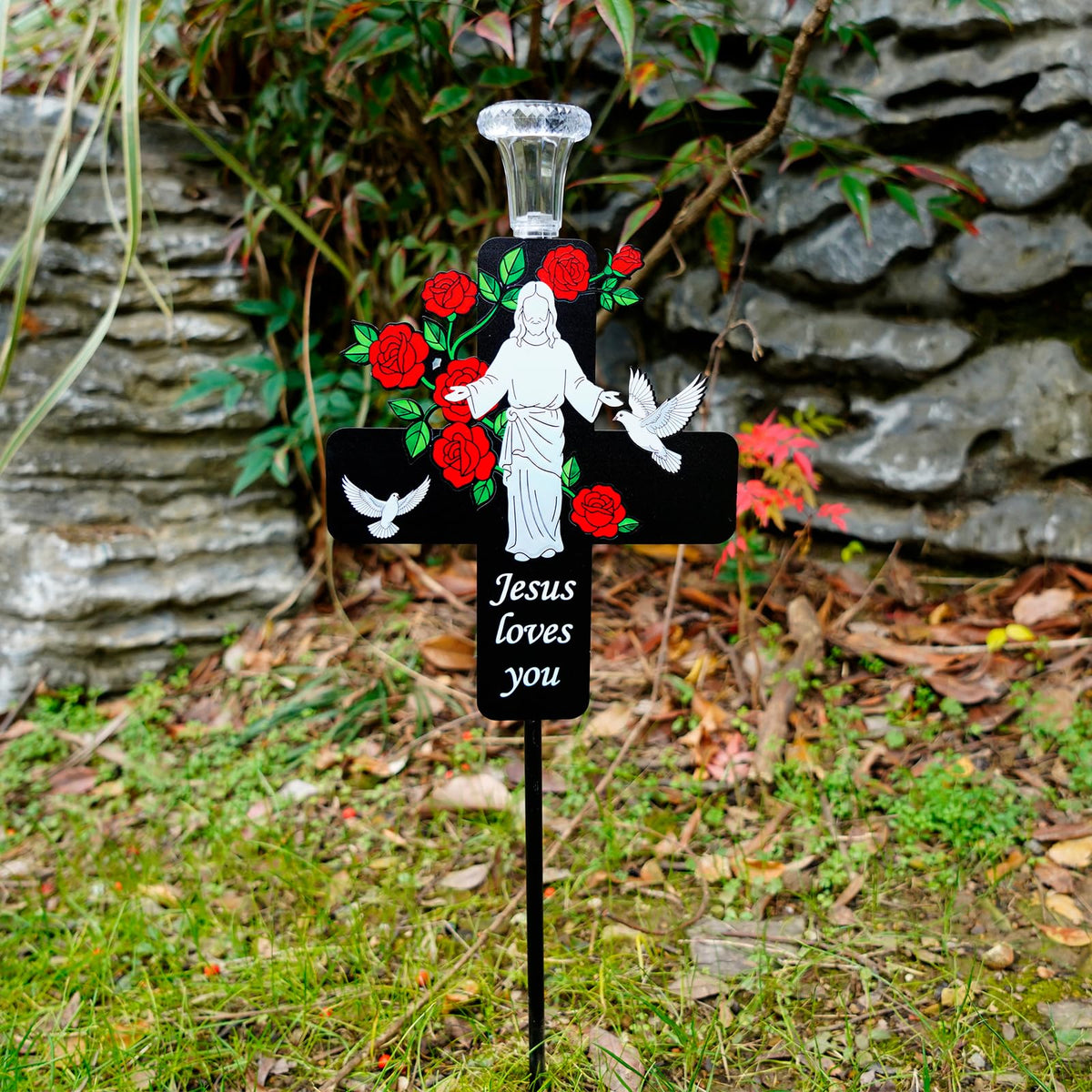 VKEVOC solar cross with roses close-up of blossoms