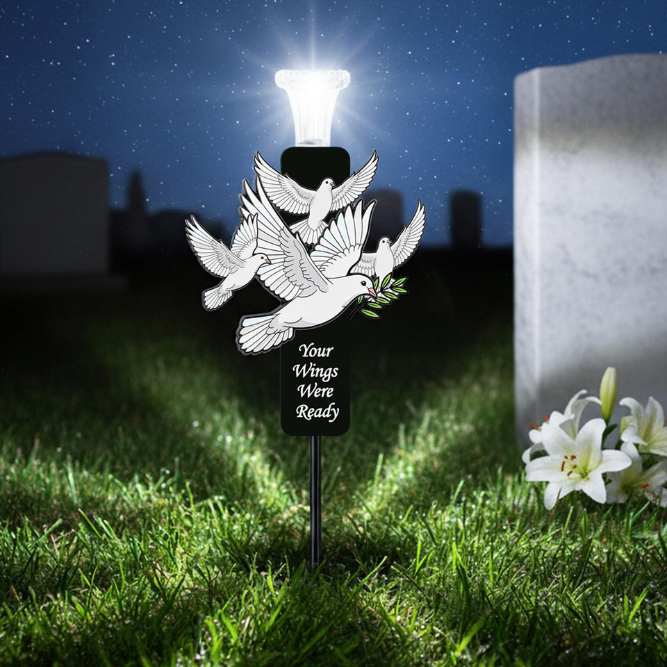 VKEVOC Solar White Dove Memorial Stake glows at night for lasting remembrance