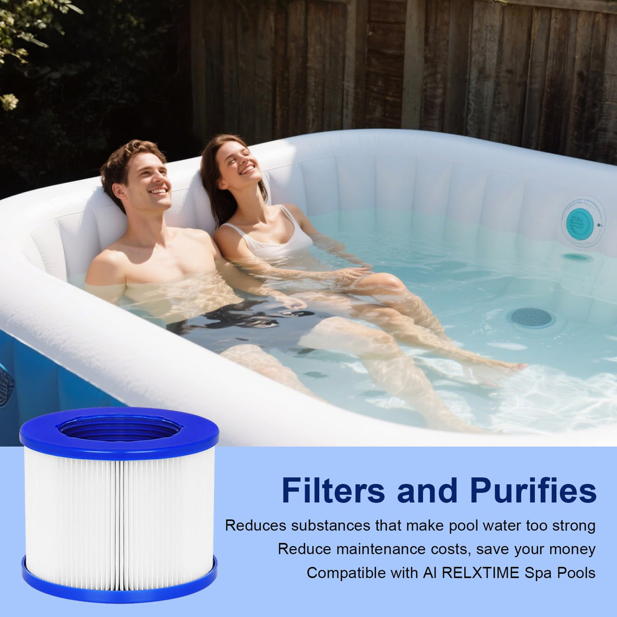 vkolim long lasting clean filter helps keep spa water clear during sessions.