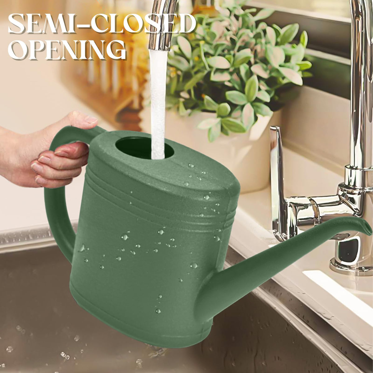 VKPLITE green watering can with ergonomic grip for steady pours.
