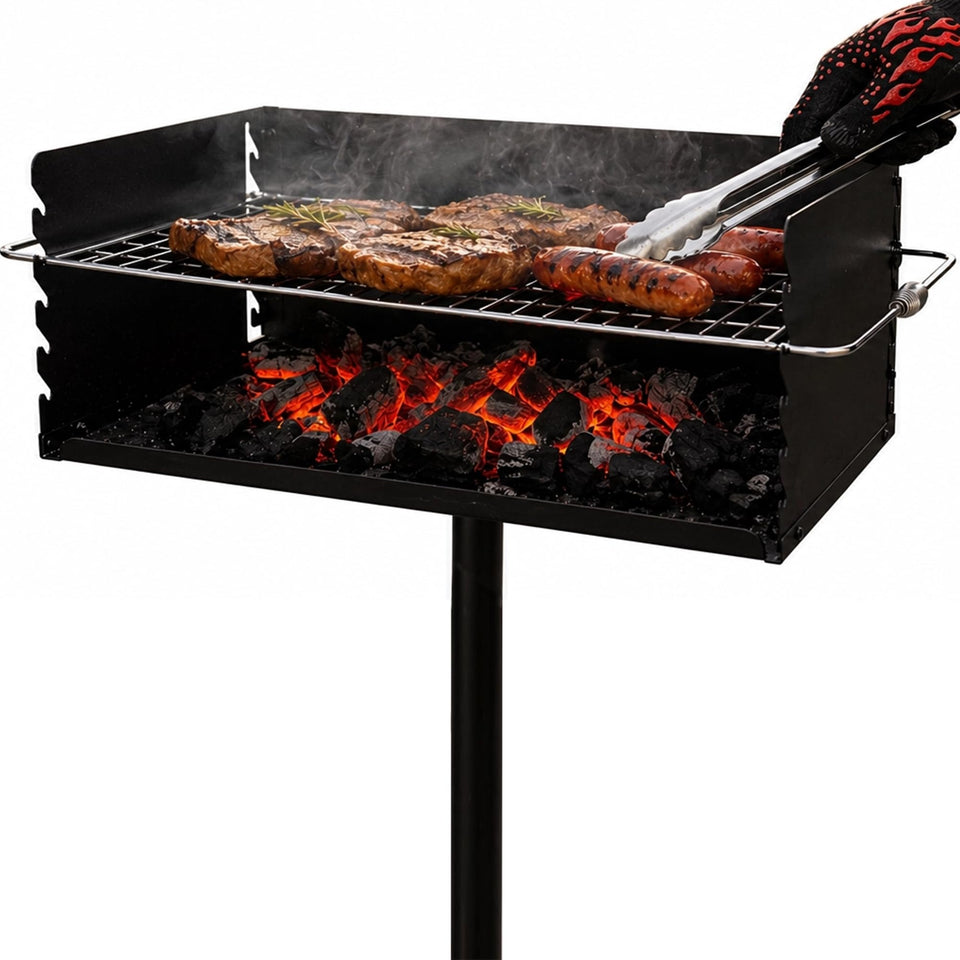 Vlaeng Charcoal Grill front view shows park style design for easy backyard cooking.
