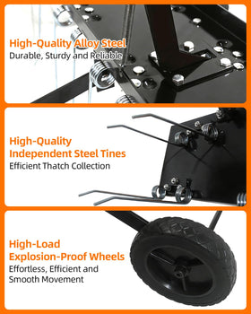 Vlaeng dethatcher adjustable height feature in use on turf
