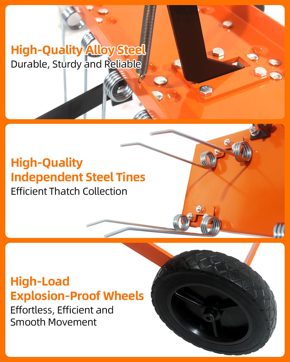 Vlaeng 70lb weight platform increases tine penetration for deeper dethatching.