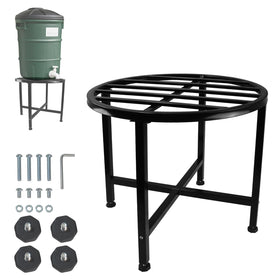 Vlaeng rain barrel stand front view elevates the barrel for easy access and watering.
