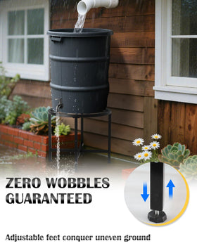 Vlaeng rain barrel stand height keeps the 23.5-inch diameter barrel at a comfortable working level.