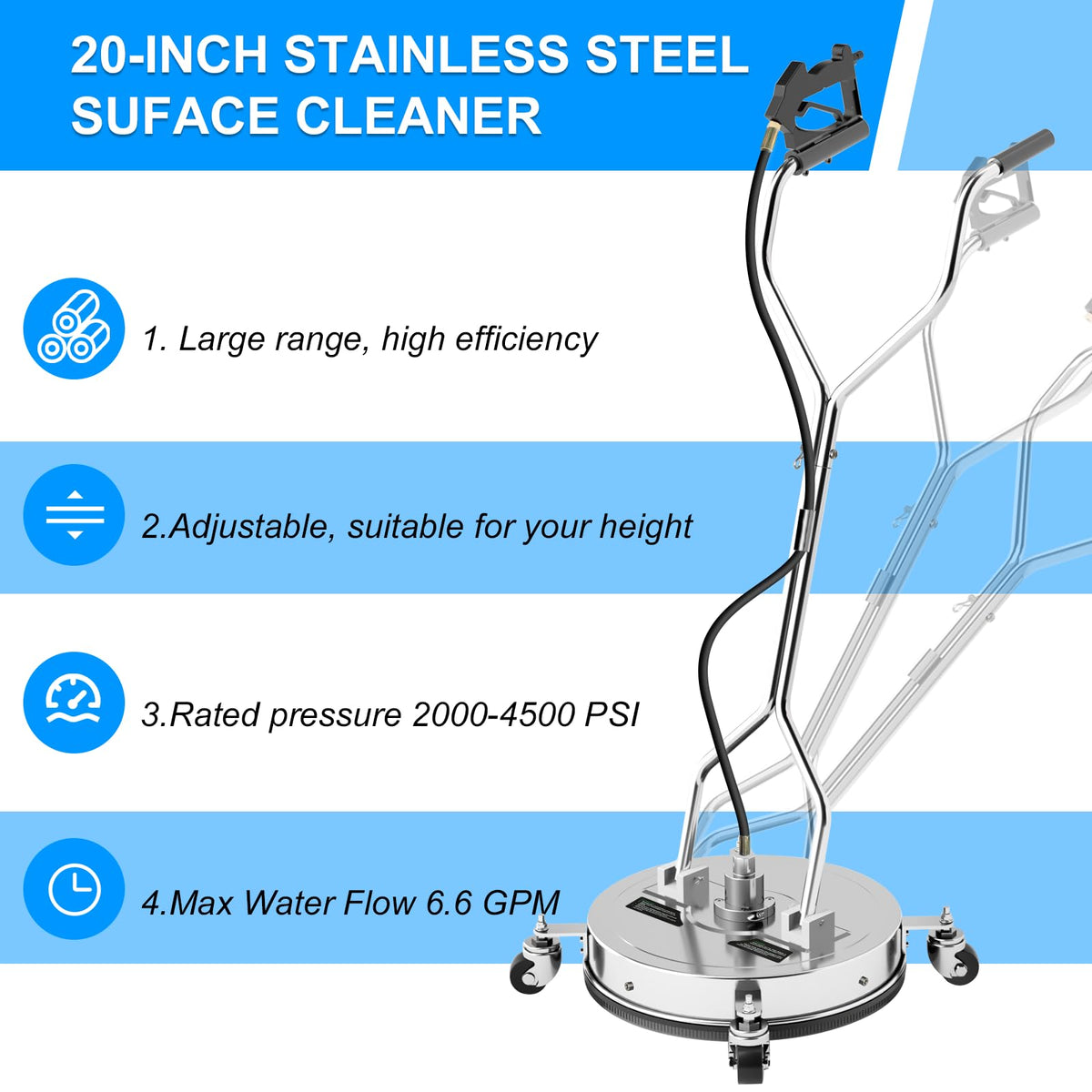 Vlaeng surface cleaner with dual handles reducing bending during washing.