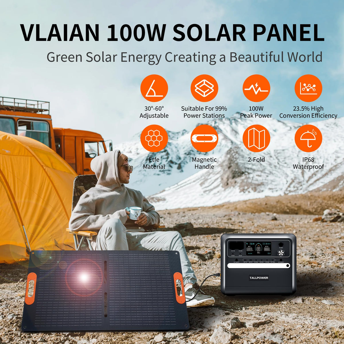 VLAIAN 100W folded panel in a compact briefcase for transport