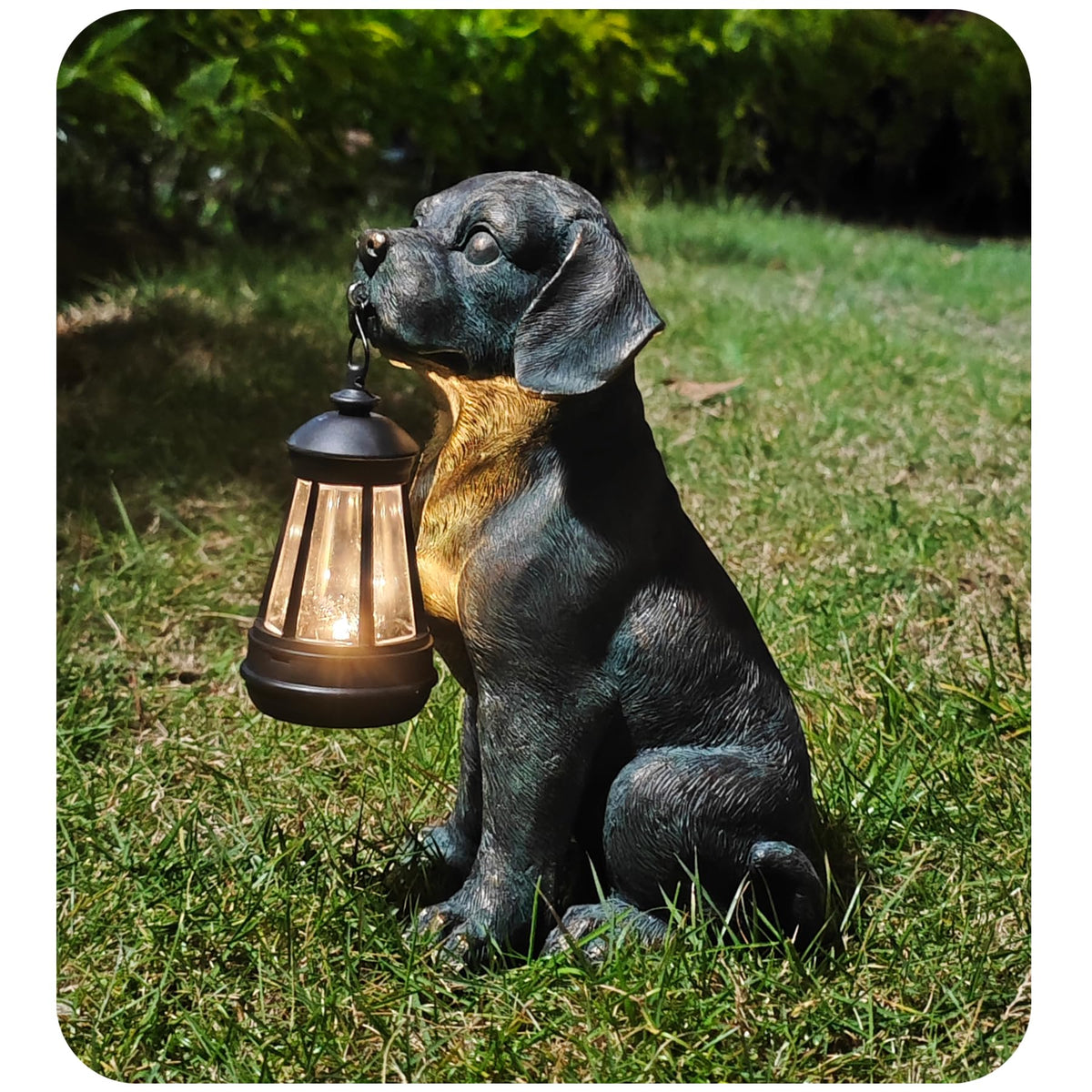 Vlyrofea metal stake keeps dog statue stable on windy days.
