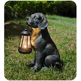 Vlyrofea metal stake keeps dog statue stable on windy days.