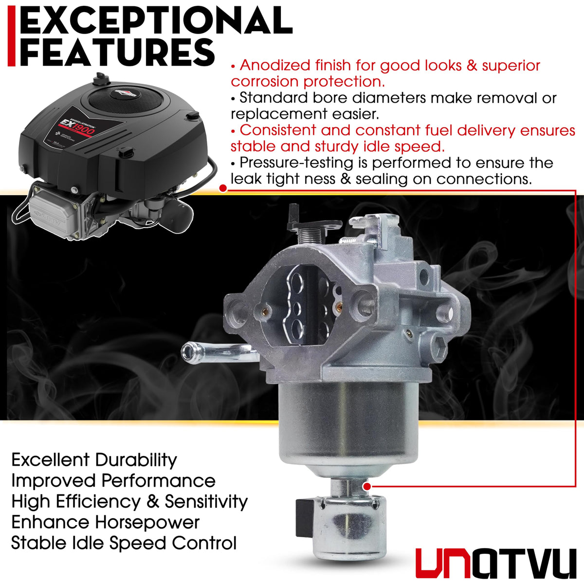 VNATVU carburetor side view showing fitment for Briggs & Stratton systems
