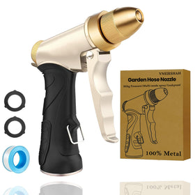 VNEIRSHAH heavy-duty hose nozzle front view showing durable all-metal construction for outdoor watering