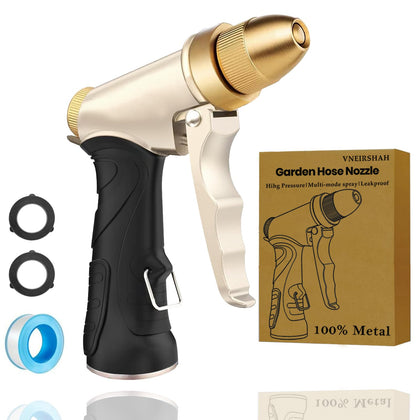 VNEIRSHAH heavy-duty hose nozzle front view showing durable all-metal construction for outdoor watering