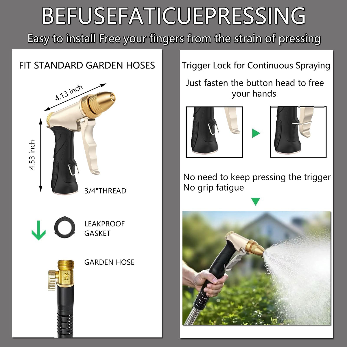 Universal 3/4 inch hose fit on VNEIRSHAH nozzle for standard hose compatibility