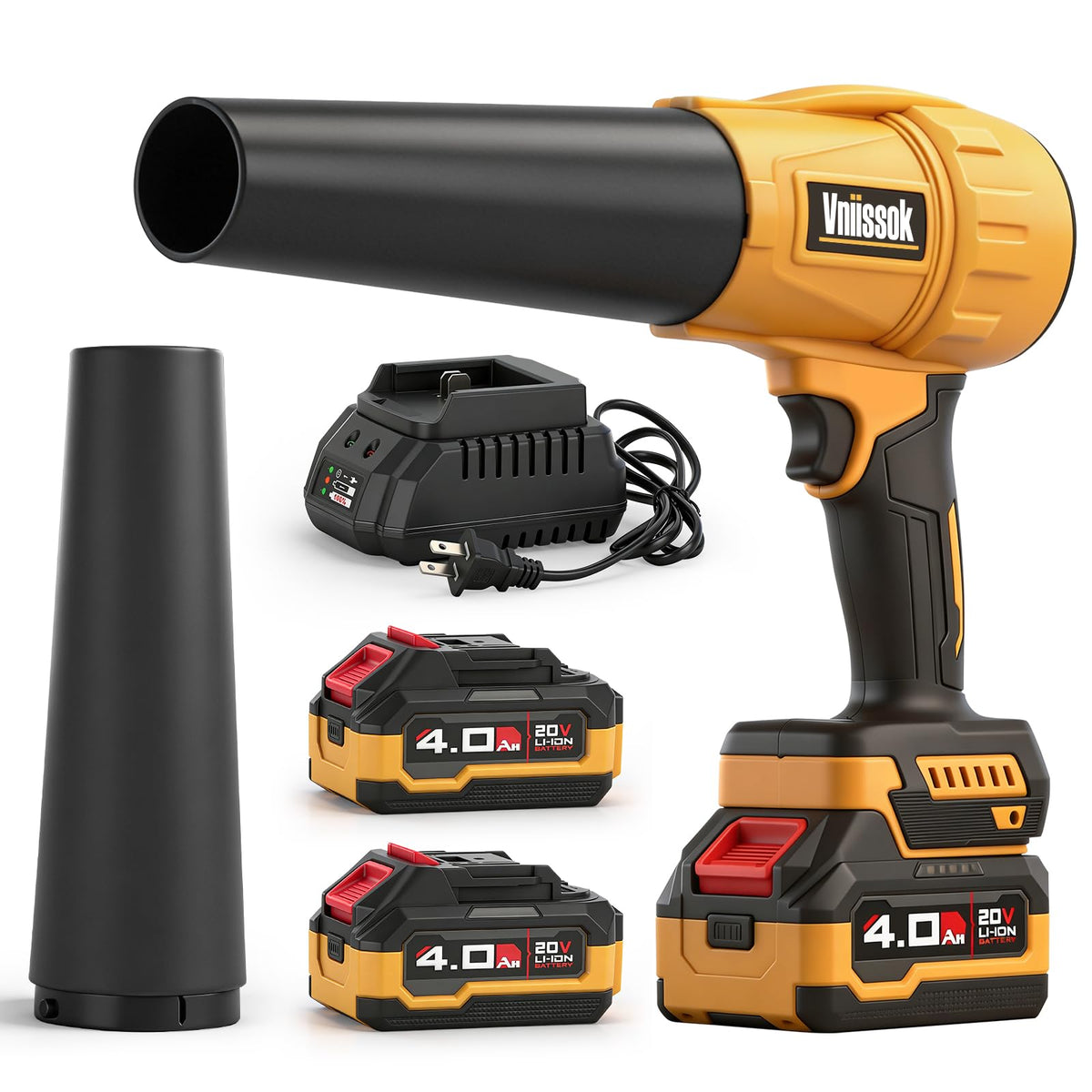 Vniissok leaf blower with extended nozzle for precise patio cleaning.