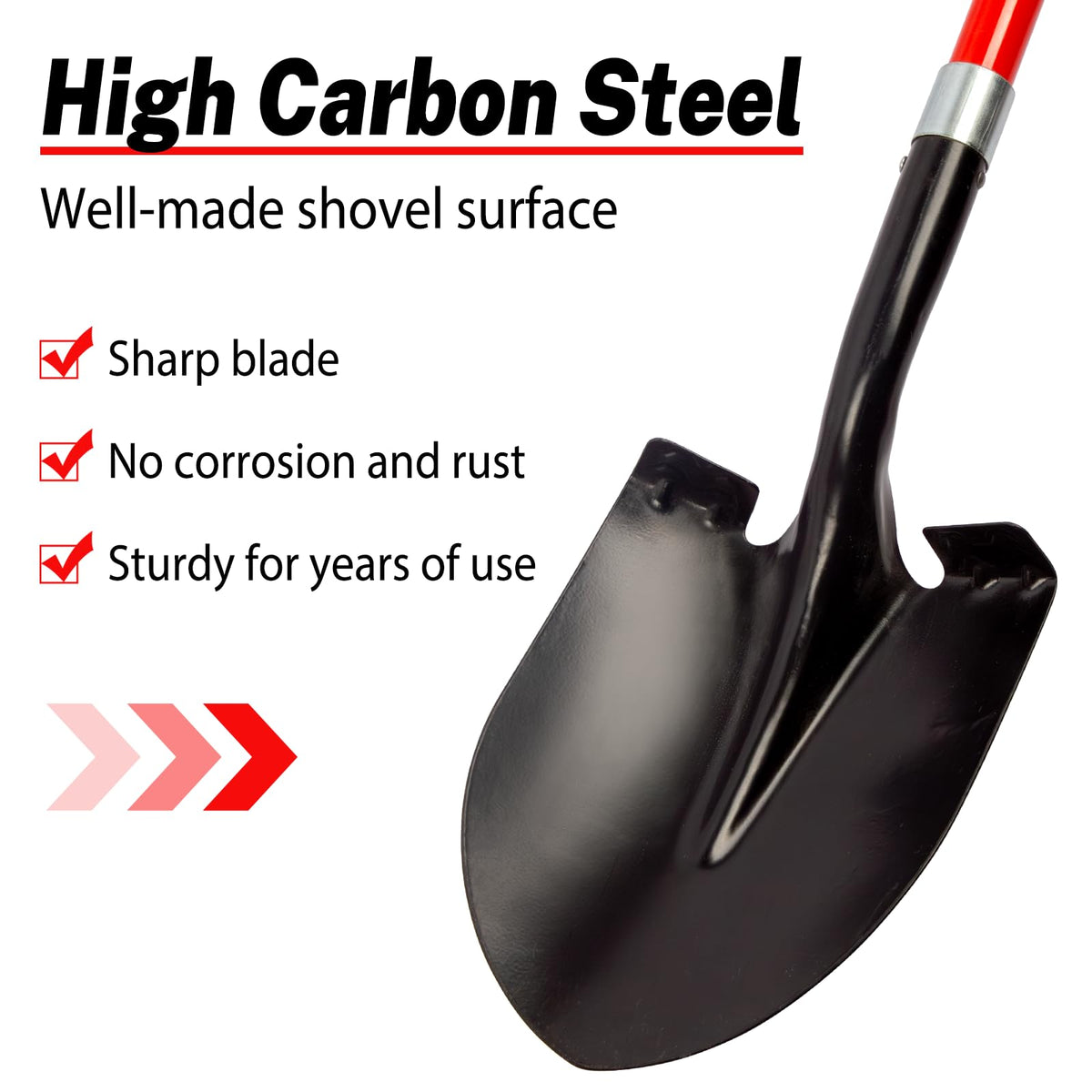 56-inch round blade with fiberglass handle for extended reach