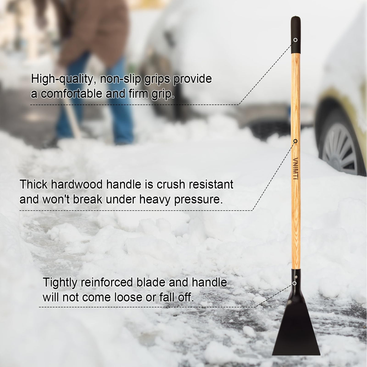 VNIMTI Ice Chopper in use on a driveway demonstrates effective ice breaking.
