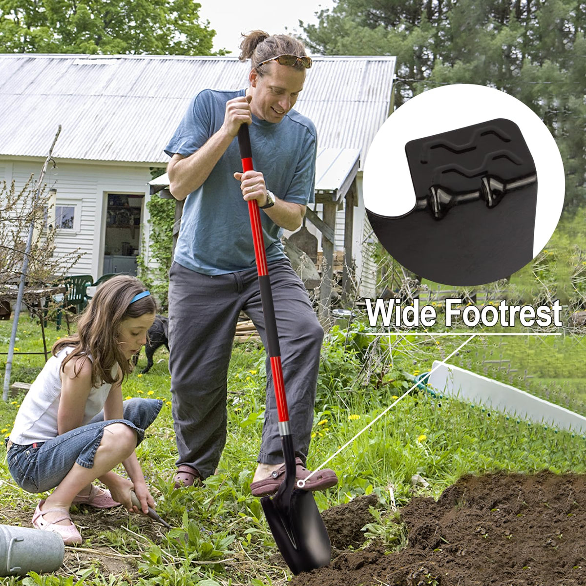 Wide digging head design for efficient digging and leverage