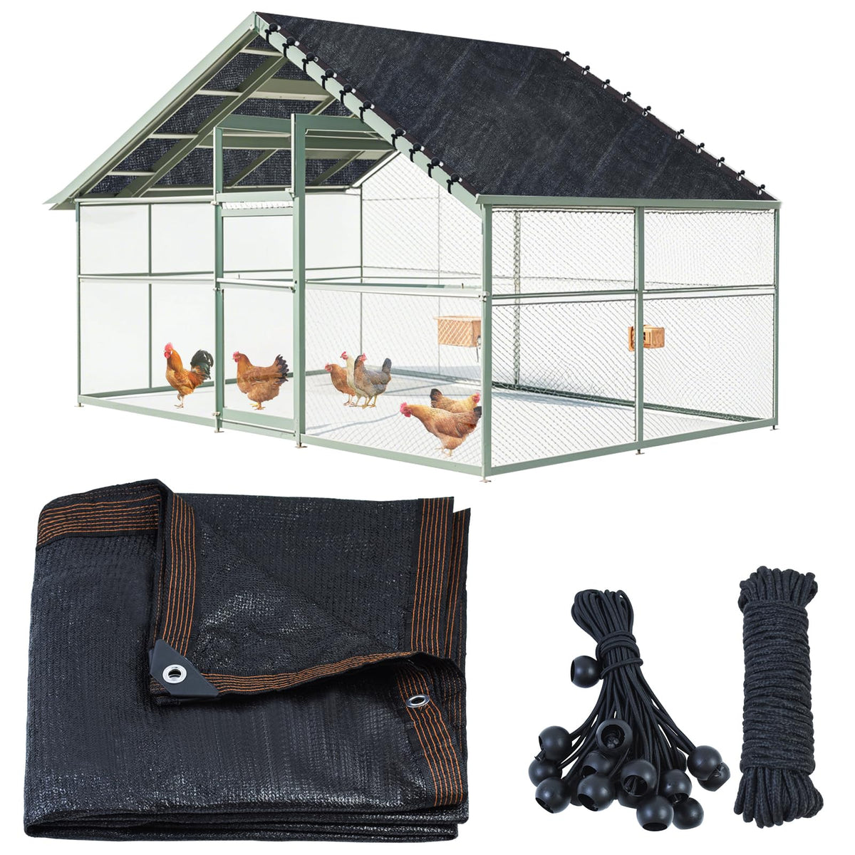 Voccos chicken coop cover shade in 11.5x6.6 ft size for cooler poultry.