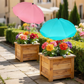 Voccos playful-edge-umbrella adds charm while protecting plants from intense sun.