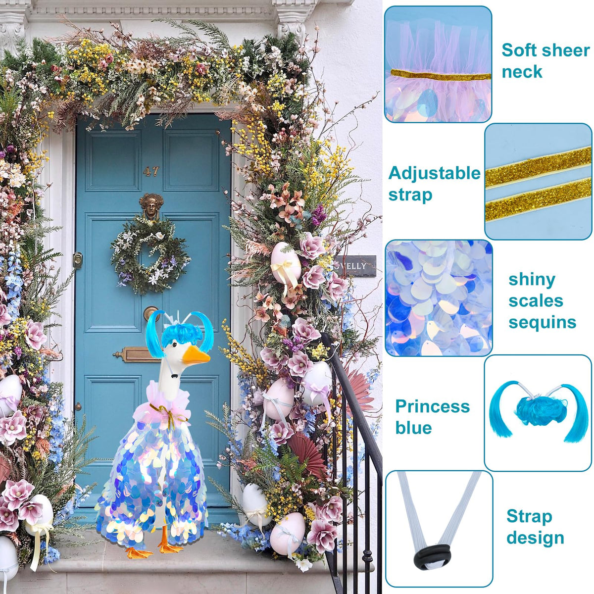 Voccos rainbow sequin cape gleams, elevating seasonal porch decor.