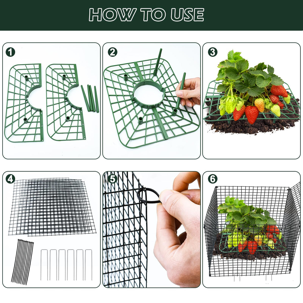 Voccos reusable strawberry cages store flat for compact winter storage.