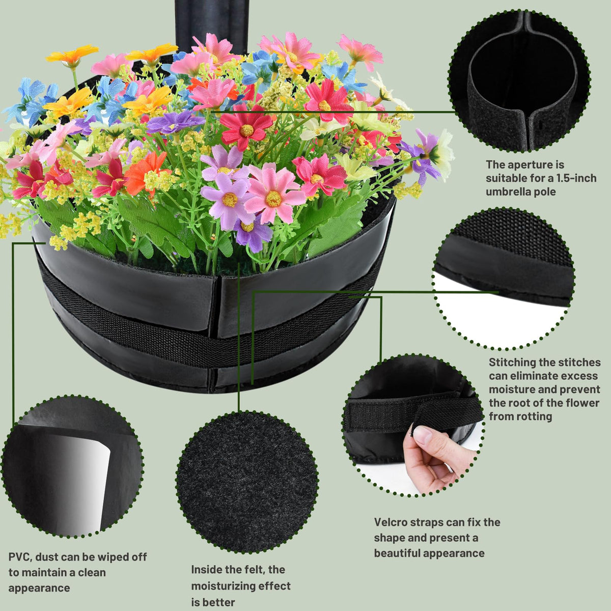 Voccos planter fits a 2-inch parasol pole for outdoor tables.