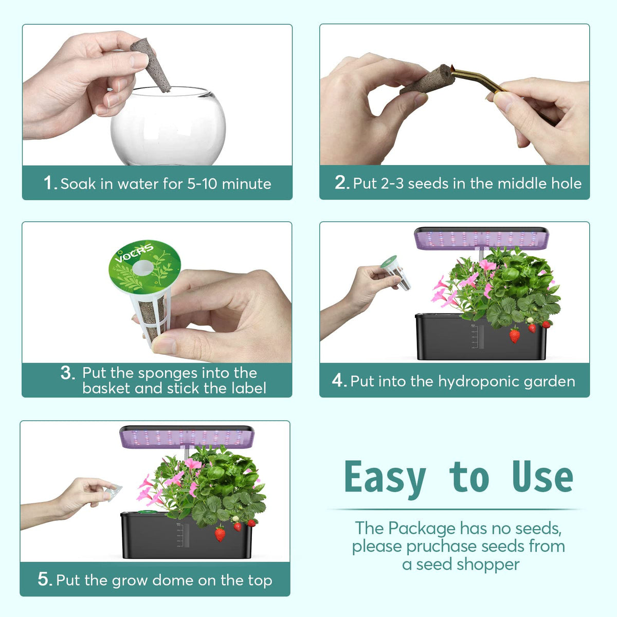 VOCRS seeding covers help seeds germinate securely in hydroponics.