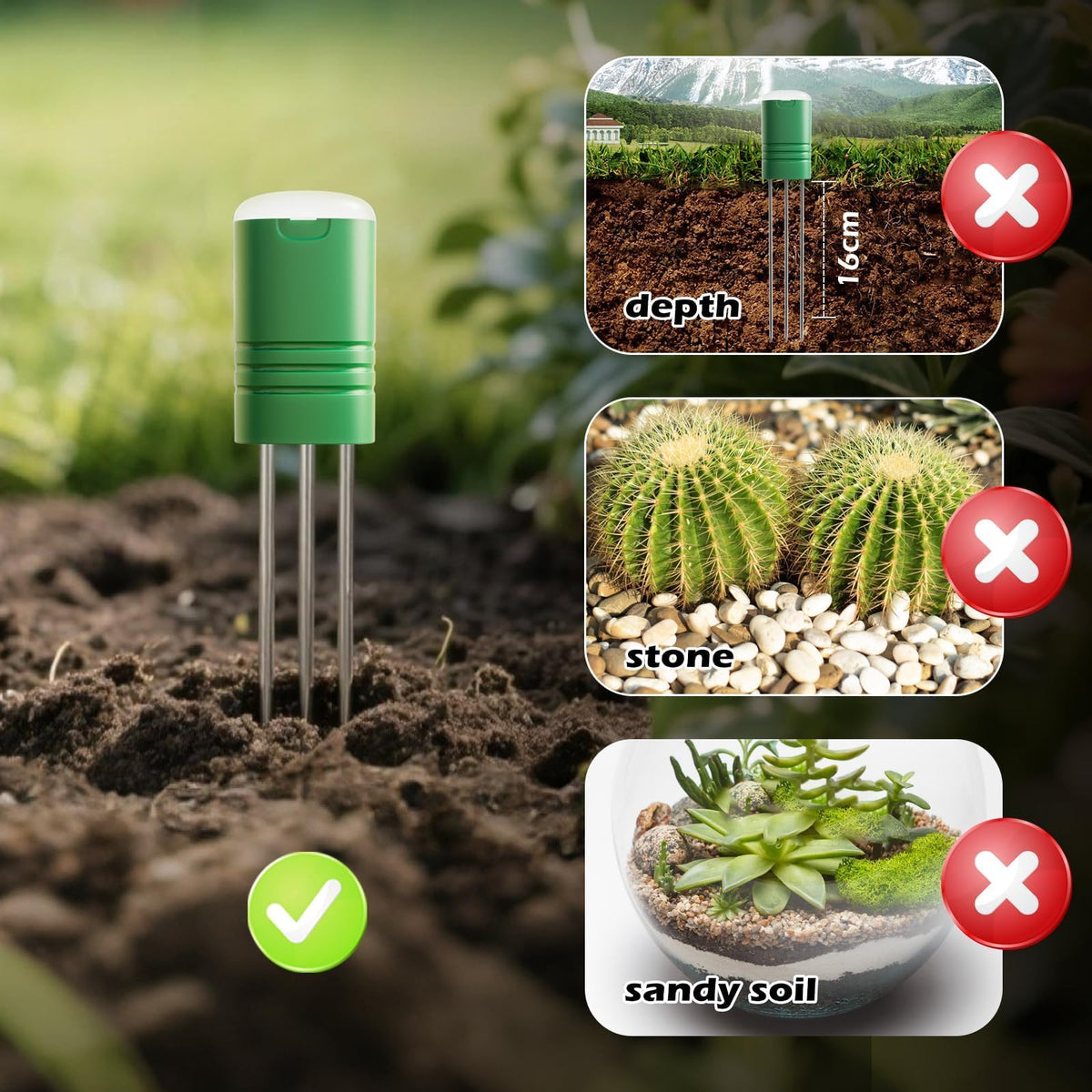 Vodeson indoor-outdoor garden setup showing all-in-one soil and temperature data.