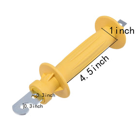 Voefig yellow gate handle in hand, ergonomic grip for easy operation.
