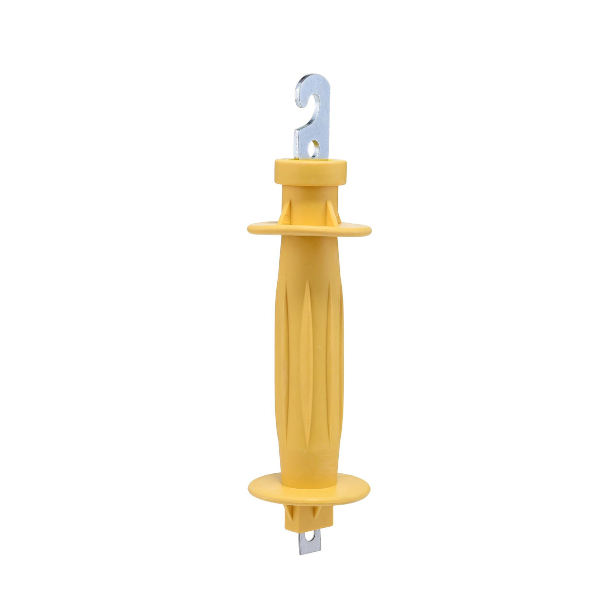 Voefig yellow gate handle, weather-resistant design for farms and yards.