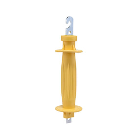 Voefig yellow gate handle, weather-resistant design for farms and yards.