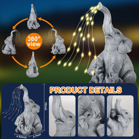 VOFSTAND solar elephant family statue babies close-up, playful charm for garden.