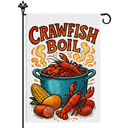 Vohado crawfish boil flag design for garden, welcoming guests at outdoor gatherings.