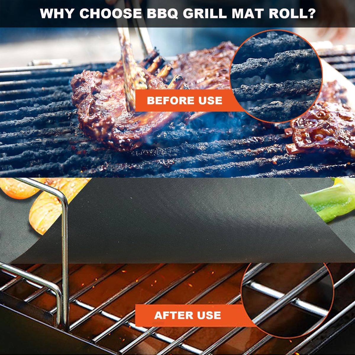 VOIRBLEU grill mat roll durable heat-resistant layer protects grates