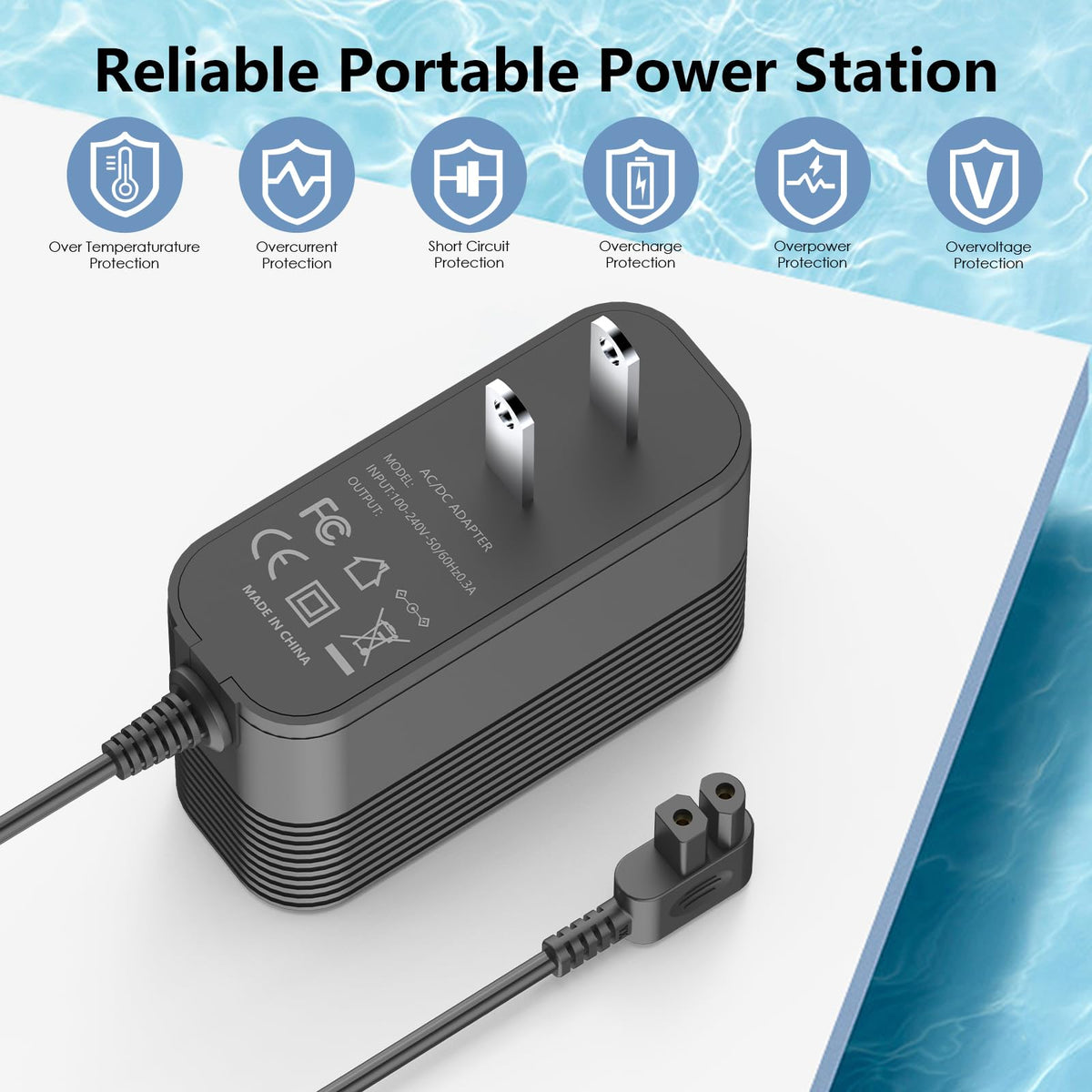 VOJSALDR 12.6V charger with CE FCC RoHS labels for certified safety.