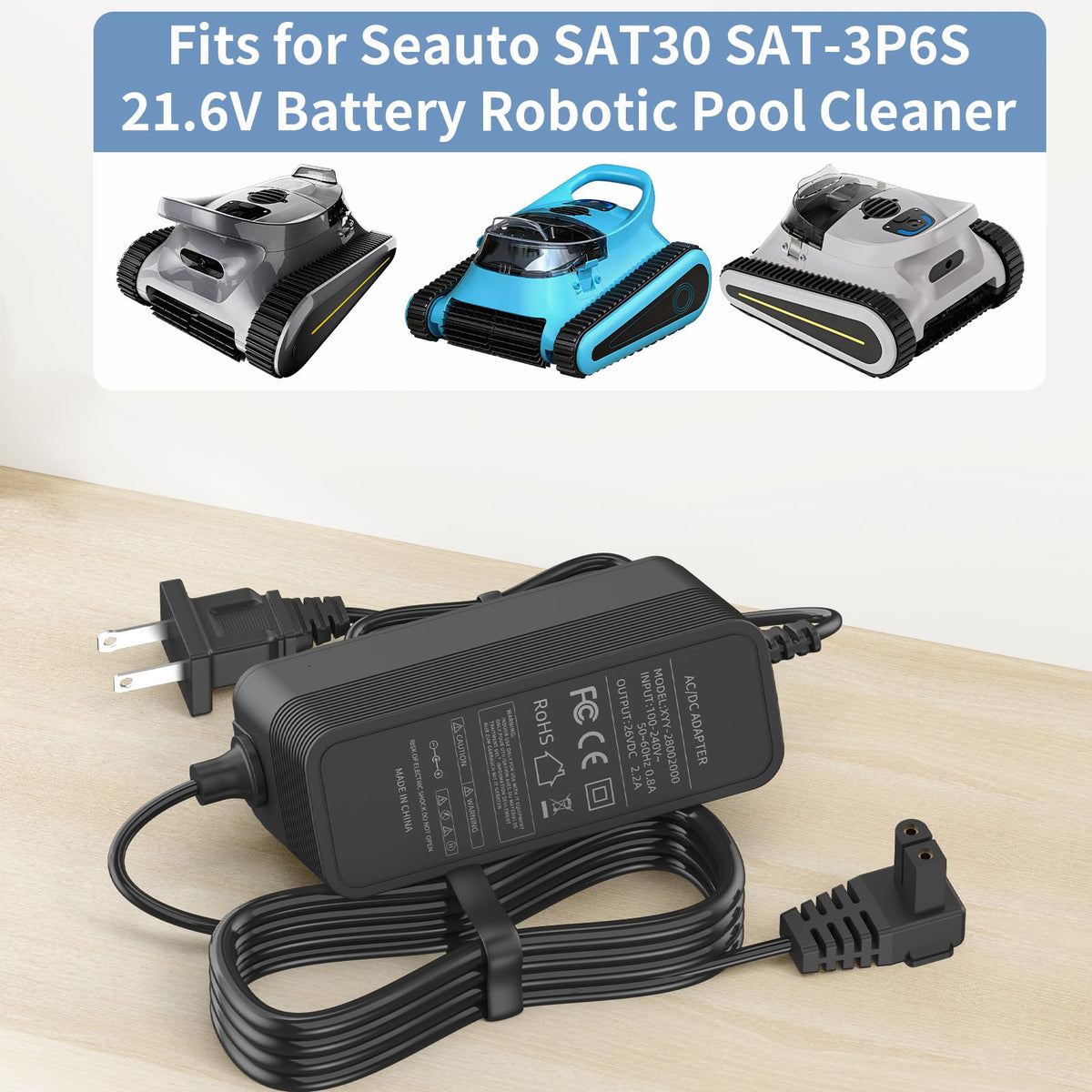 VOJSALDR charger compatible with Zyerch SAT30 battery, smooth charging during pool cleaning.