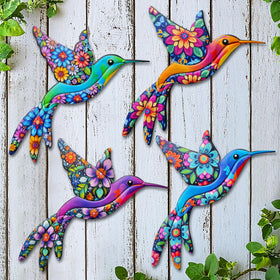 VOKPROOF metal hummingbird wall decor on a fence, durable outdoor accent.