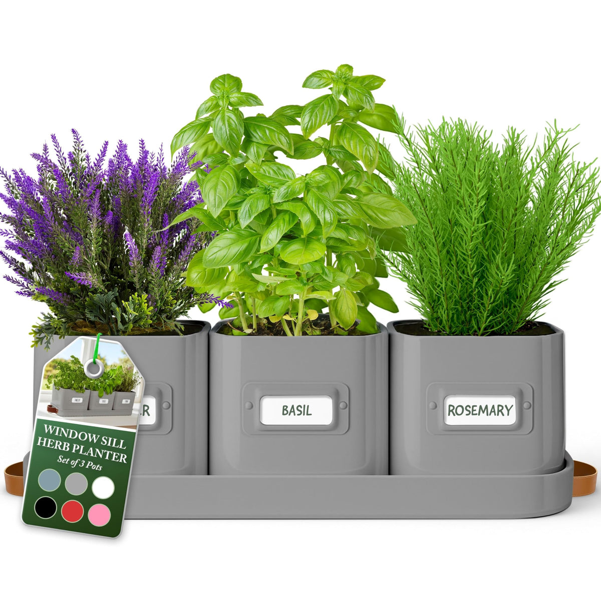 Volila herb planter indoor three-pack grey pots for fresh herbs