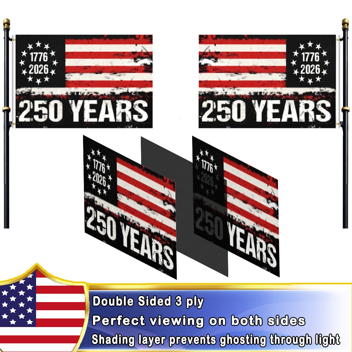 Volta 3x5 flag brass grommets enable secure outdoor hanging.