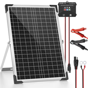 Voltset 30W 24V panel front view for RV battery maintenance.