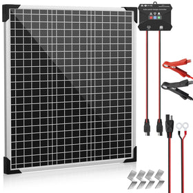 Voltset 50W 24V panel in sun powering a 24V battery system